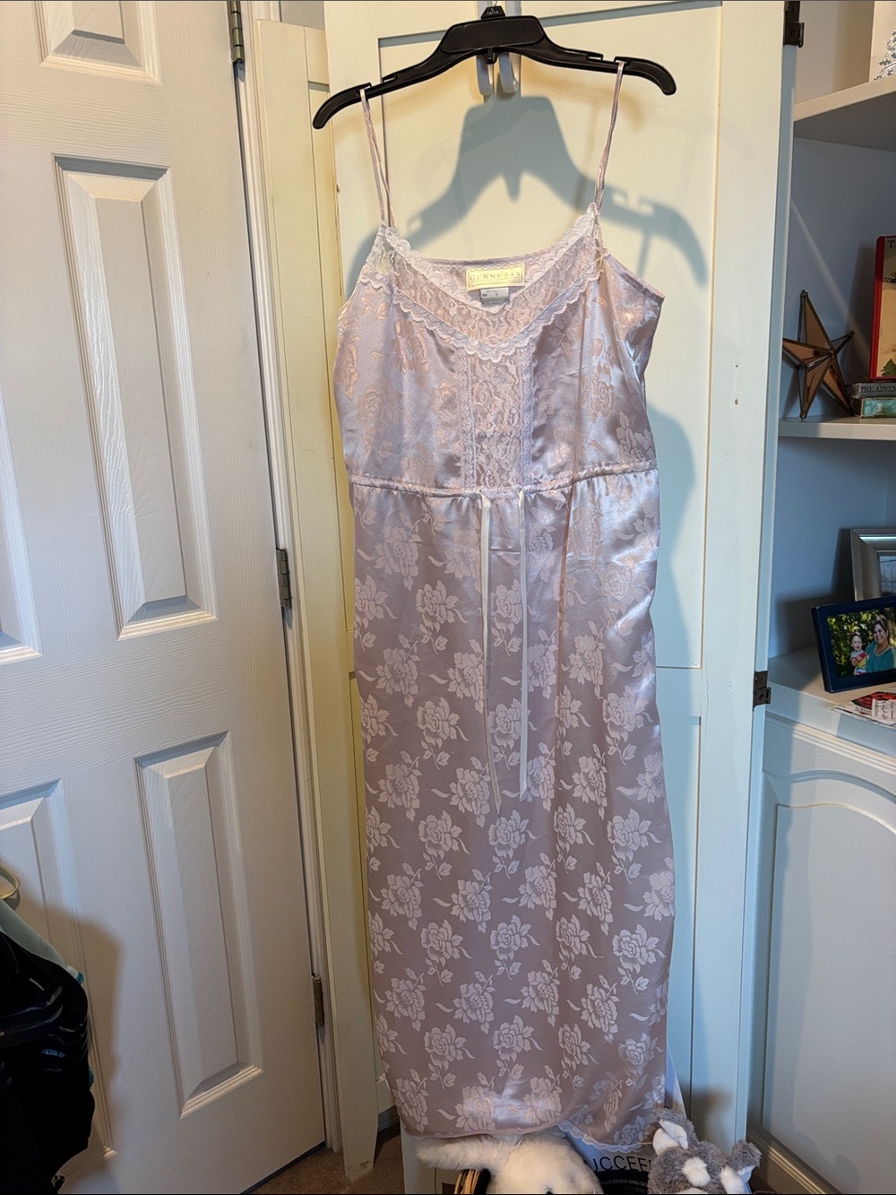 Gunne Sax Pale Lavender Satin Floral Slip with Lace Trim